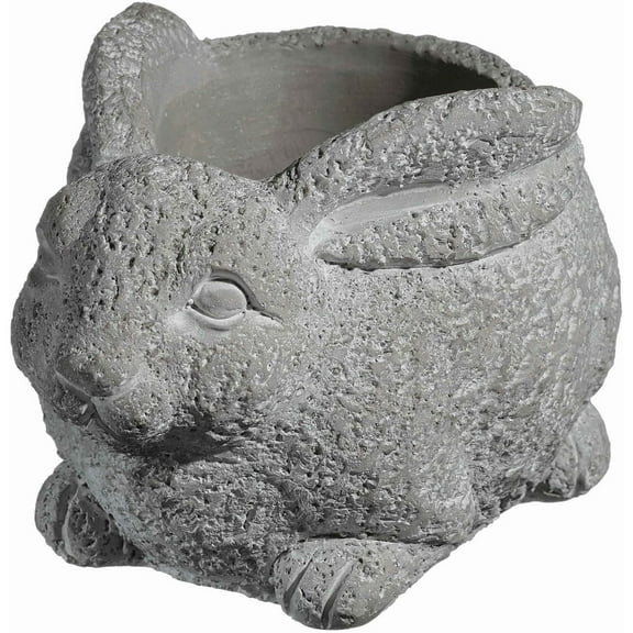 Classic Home and Garden Cement Buddies Indoor Outdoor Planter with Drainage Hole, Rabbit, Natural Gray, Large, 8in