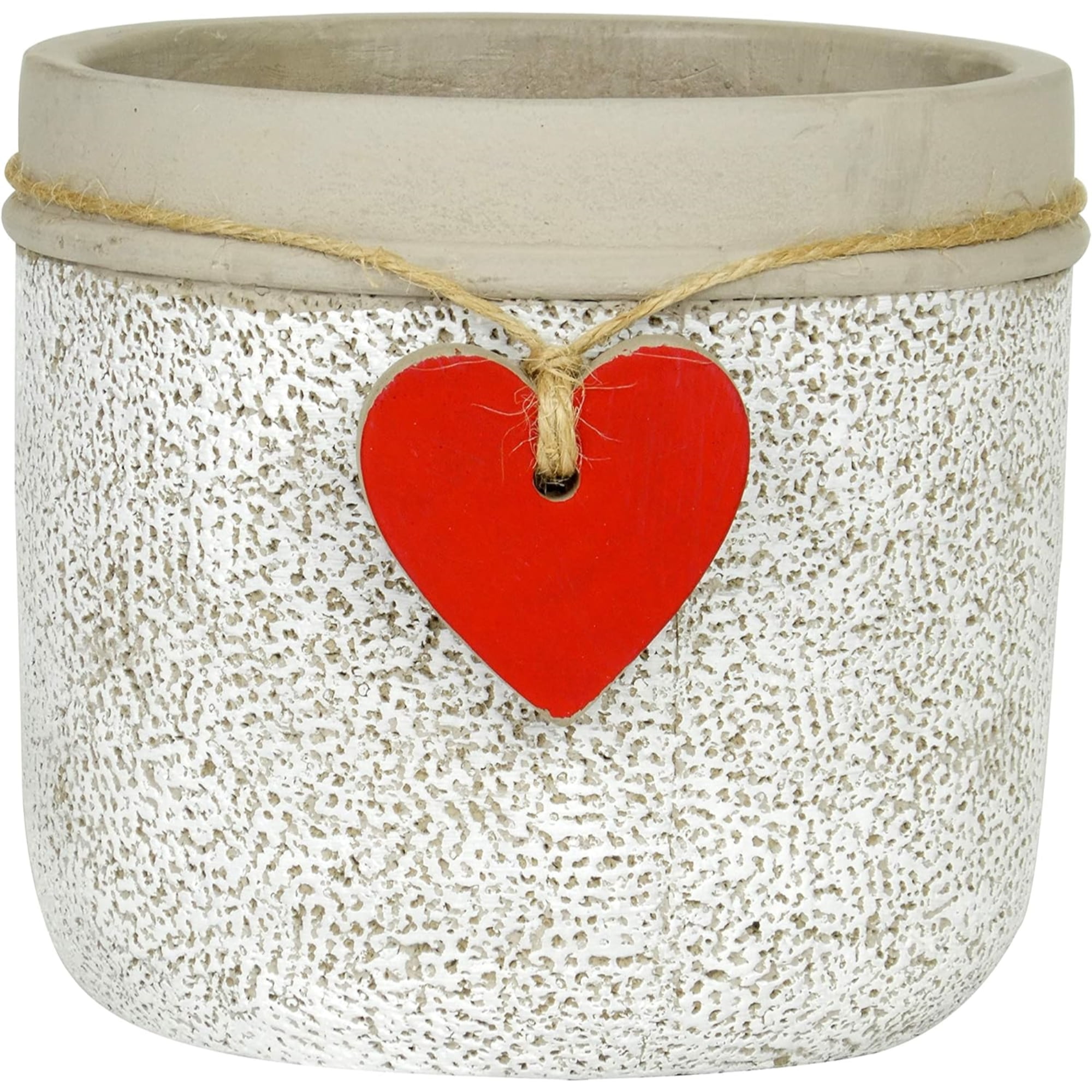 Classic Home and Garden Cement Indoor Outdoor Planter with Drainage Hole, Heart Vase, Large, Whitewash, 5.5in