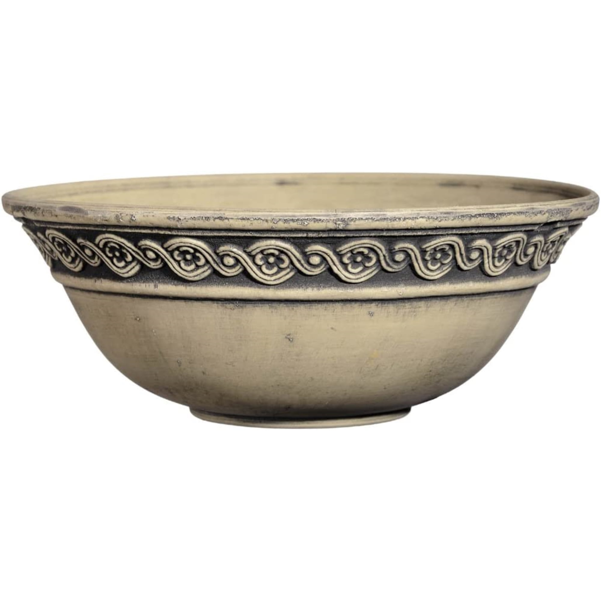 Classic Beige and Gray Resin Indoor/Outdoor Flower Pot Bowl, 12"