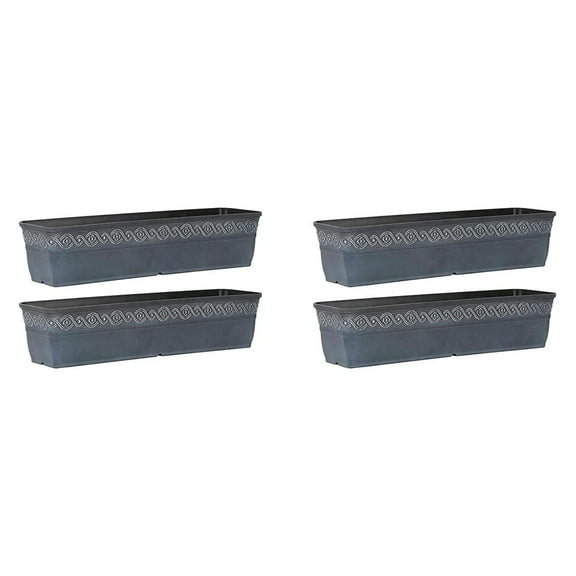 Classic Home and Garden Corinthian Resin Flower Pot Rectangle Planter, Storm Blue, 18", 4 Pack 4 set - 18" Trough