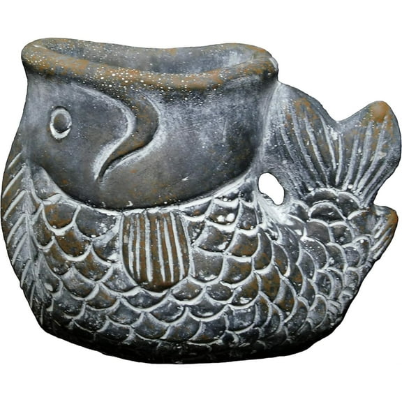 Classic Home and Garden Indoor/Outdoor Cement Planter with Drainage Hole, Largemouth Bass, Gray, 5.5"
