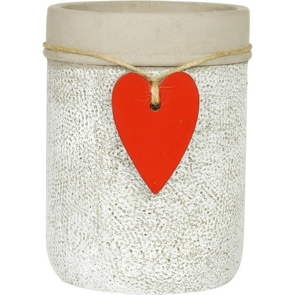 Classic Home and Garden Indoor/Outdoor Cement Planter with Drainage Hole, Heart Vase, Large, Whitewash, 5"