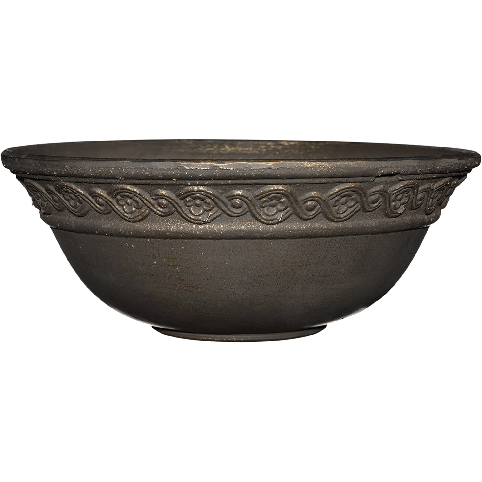 Classic Home and Garden Indoor/Outdoor Round Corinthian Resin Flower Pot Planter Bowl, Bronze, 12"