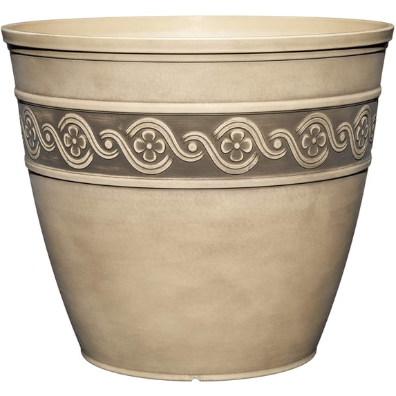 Classic Home and Garden Indoor/Outdoor Round Corinthian Resin Flower Pot Planter, Concrete Grey, 10"