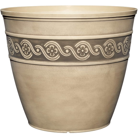 Classic Home and Garden Indoor/Outdoor Round Corinthian Resin Flower Pot Planter, Concrete Grey, 10"