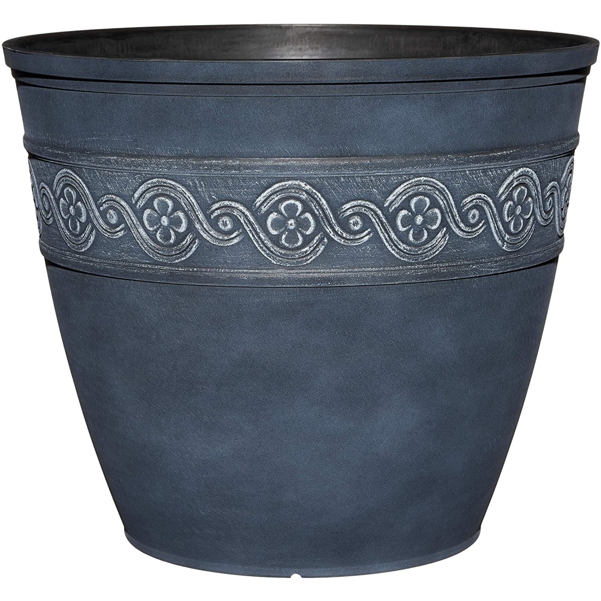 Classic Home and Garden Indoor/Outdoor Round Corinthian Resin Flower Pot Planter, Storm Blue, 10"