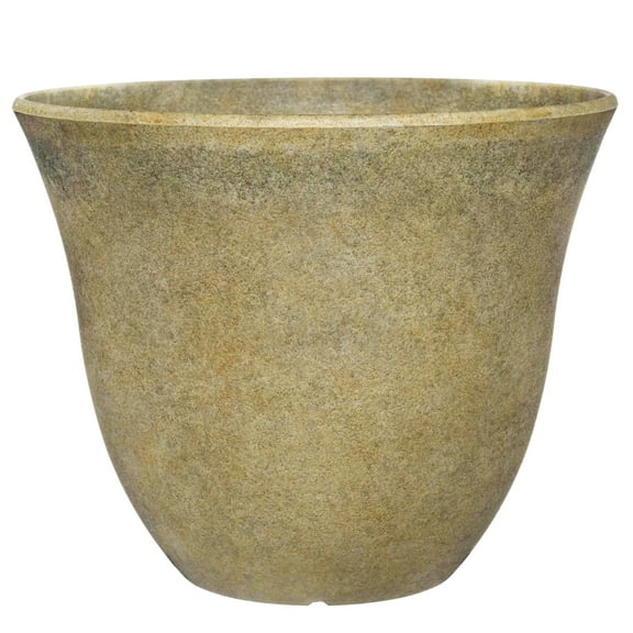 Classic Home and Garden Indoor/Outdoor Round Honeysuckle Resin Flower Pot Planter, Fossil Stone, 15"