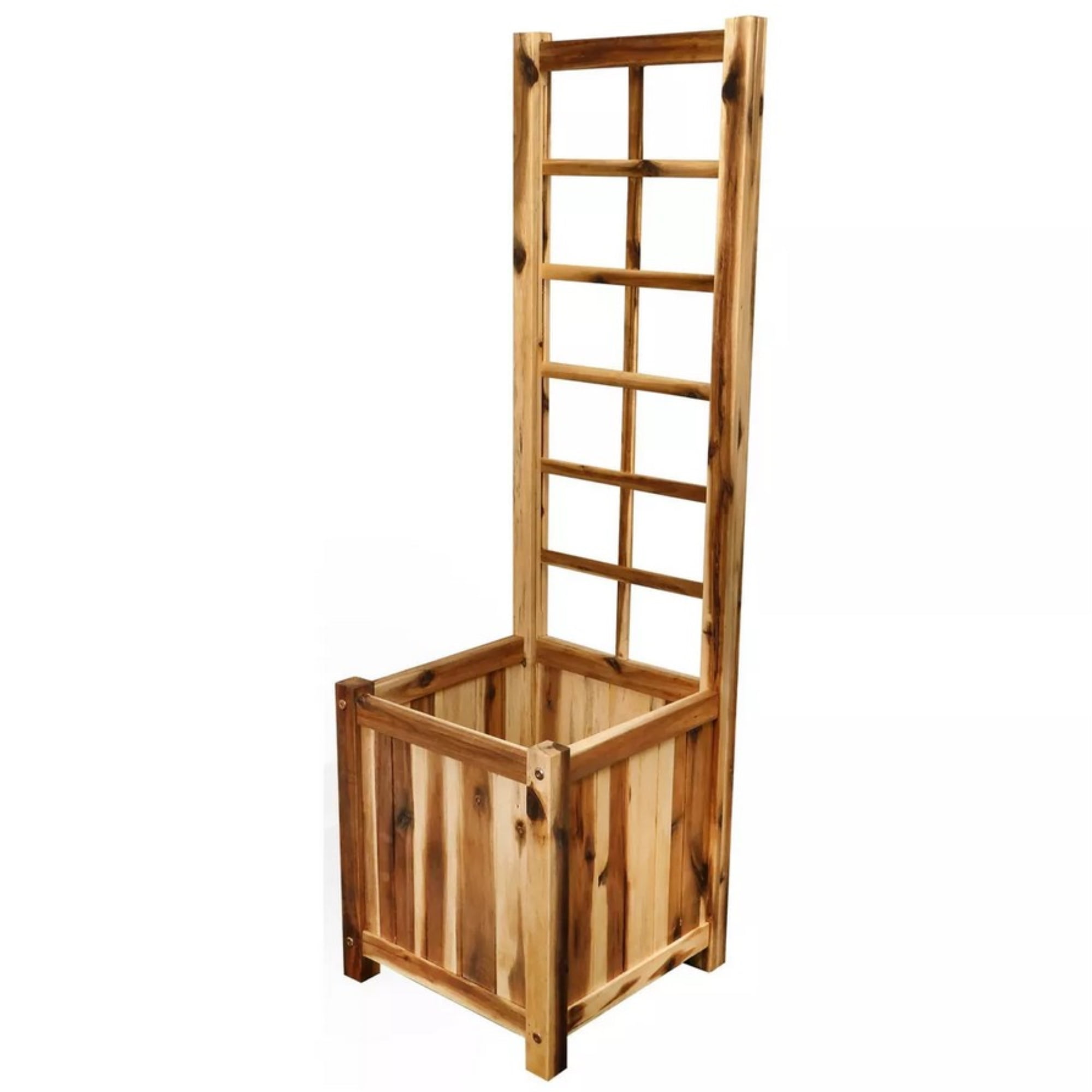 Classic Home and Garden Acacia Natural Wood Outdoor Square Trellis Planter, 14" x 45.5"