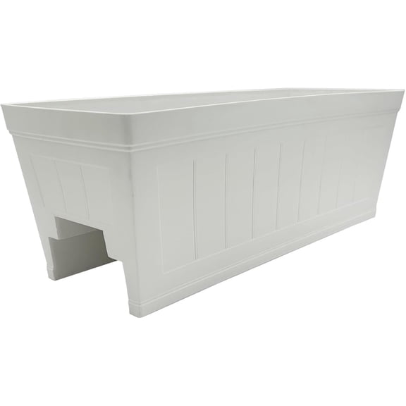 Classic Home and Garden Plastic Falmouth Deck Rail Window Box Planter with Drainage Holes, Starlight White Beadboard, 24 inches