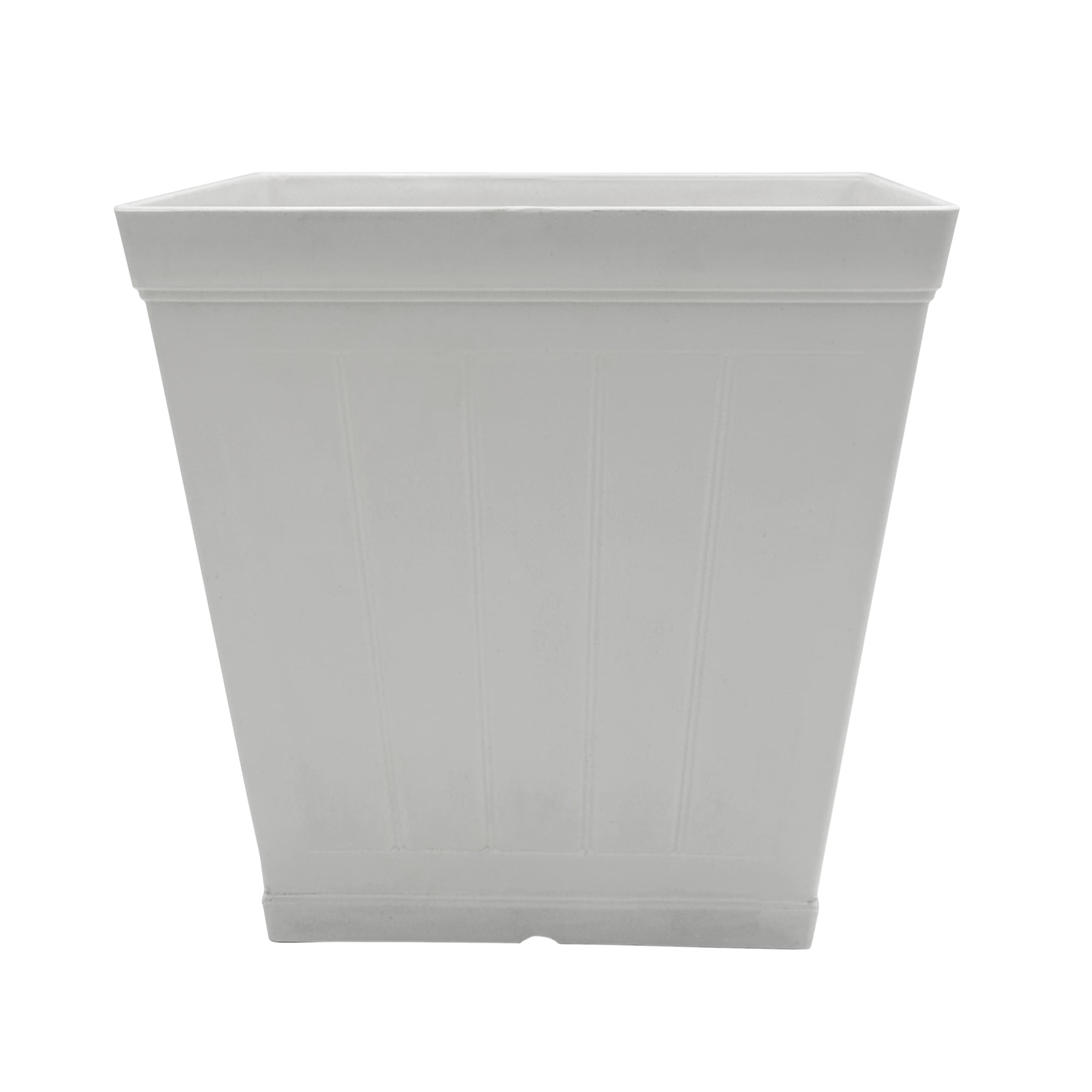 Classic Home and Garden Plastic Falmouth Square Plastic Planter Pot with Drainage Holes, Starlight White, 11"