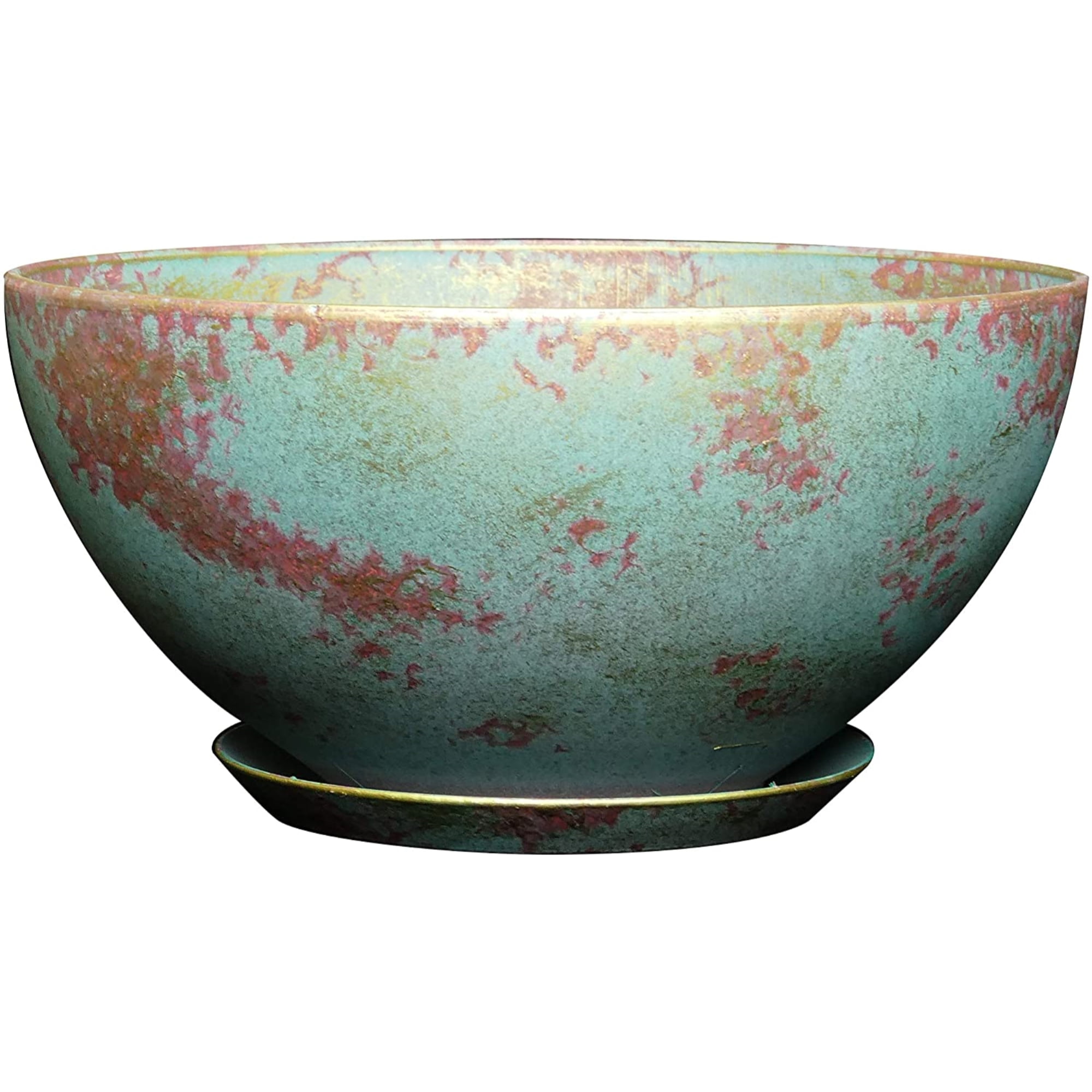 Rosie 10" Patina Copper Resin Indoor/Outdoor Round Planter Bowl