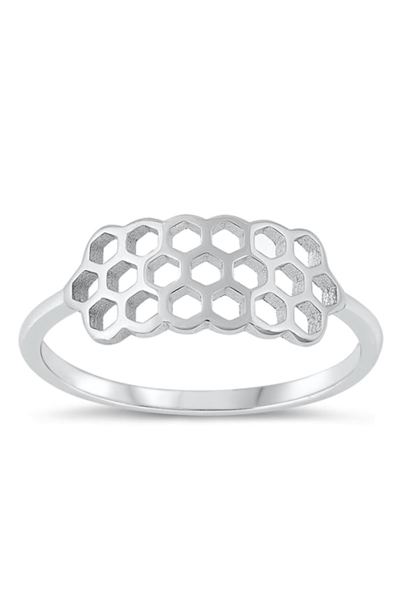 Classic Honeycomb Ring .925 Sterling Silver Geometric Band Jewelry Female Male Unisex Size 10
