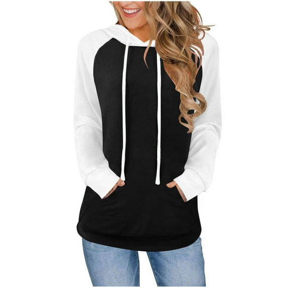 Classic Hoodies for Women Lightweight Long Sleeve Sweatshirt 2025 Fashion Colorblock Pullover Sweatshirts Workout Drawstring Hooded Shirts Fall Loose Fit Tunic Tops Outfits with Pockets