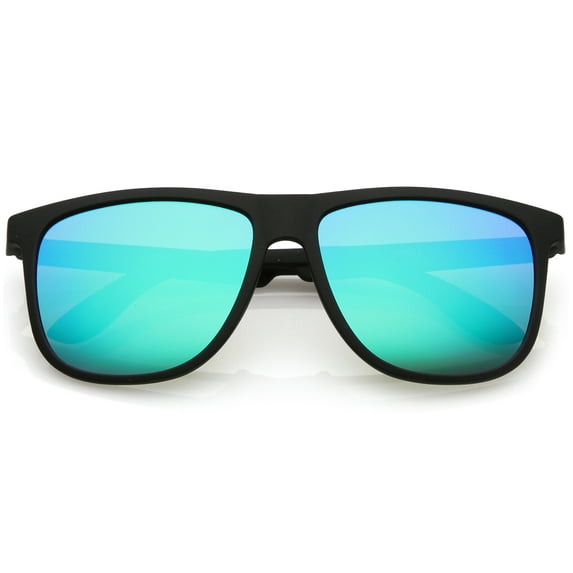 Classic Horn Rimmed Sunglasses With Square Color Mirror Flat Lens 56mm (Matte Black / Green Mirror)