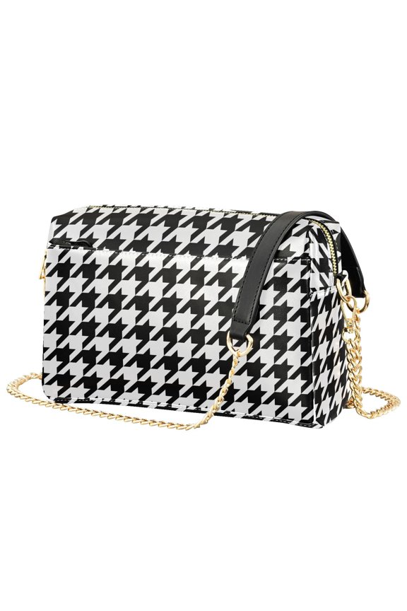 Classic Houndstooth Crossbody Bags Purses for Women Fashion Leather Handbag Shoulder Bag Wallets with Zipper A101