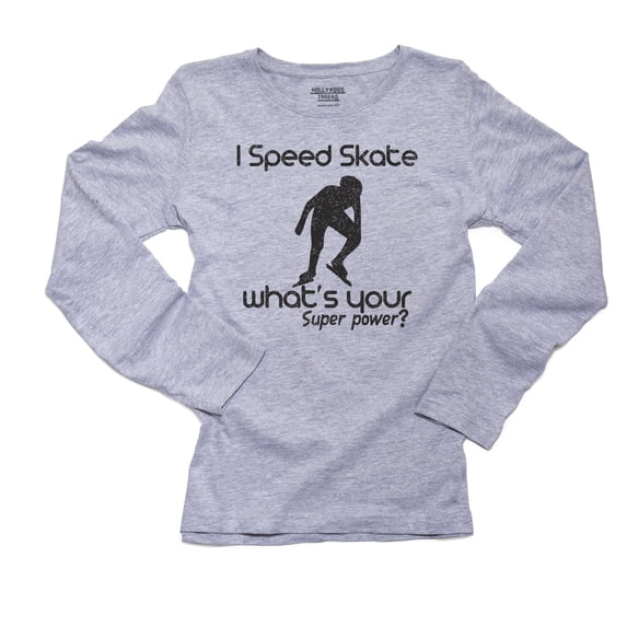 Classic I Speed Skate What's Your Super Power? Women's Long Sleeve Grey T-Shirt