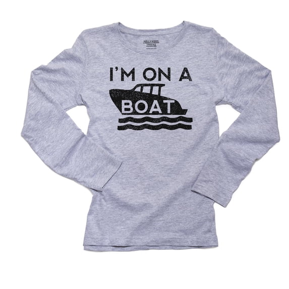 Classic I'm On A Boat Graphic Trendy Women's Long Sleeve Grey T-Shirt