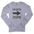 thumbnail image 1 of Classic I'm With Stupid with Arrow Men's Long Sleeve Grey T-Shirt, 1 of 2