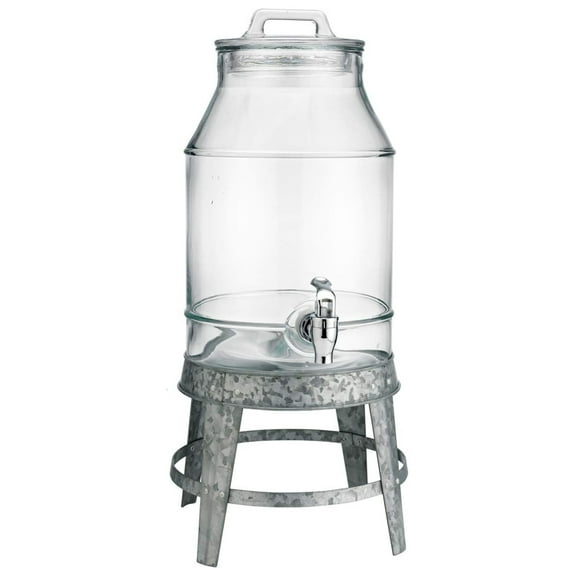 Glass Beverage Dispenser 3 Gallon with Spigot & Stand - Ice Cold Drink Jug for Parties, Outdoor Use, Lemonade, Iced Tea, Water - Clear Mason Jar Dispenser