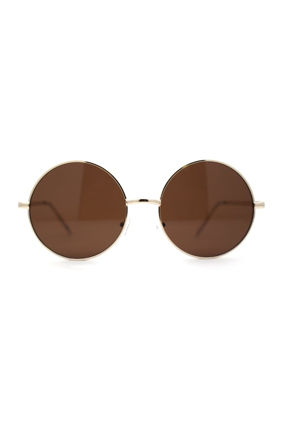 Classic Iconic Hippie Large Circle Lens Round Metal Sunglasses Gold / Brown