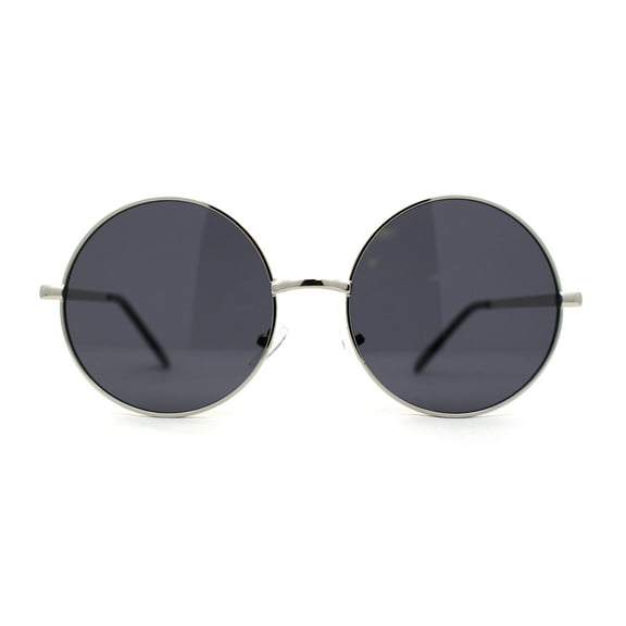 Classic Iconic Hippie Large Circle Lens Round Metal Sunglasses Silver / Black
