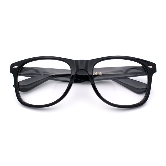 Classic Iconic Nerdy Horn Rim Plastic Rectangle Clear Lens Eyeglasses - Black