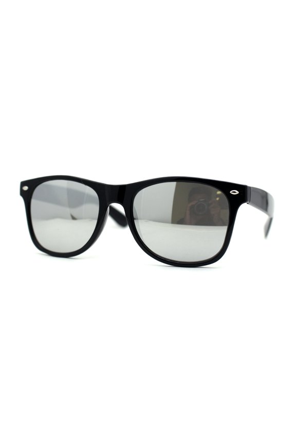 Classic Iconic Silver Mirror Lens Horn Rim Sunglasses Shiny Black