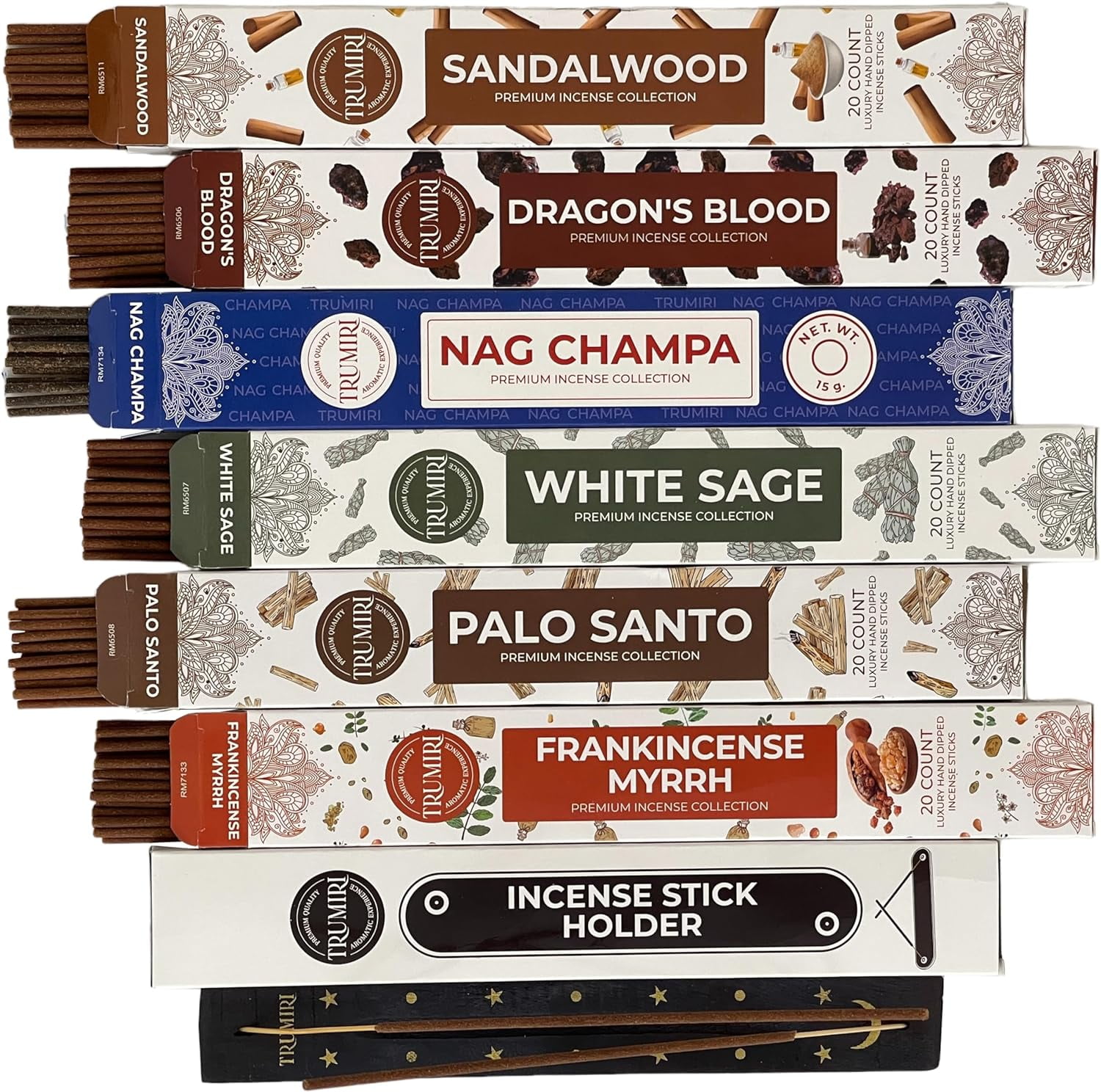 Classic Incense Sticks - Total 120 Insence-Sticks (20 Insense x 6 Incence) - Incense Sticks Variety Pack with Nag Champa, White Sage, Sandalwood, Palo Santo, Dragon's Blood and Incense Holder