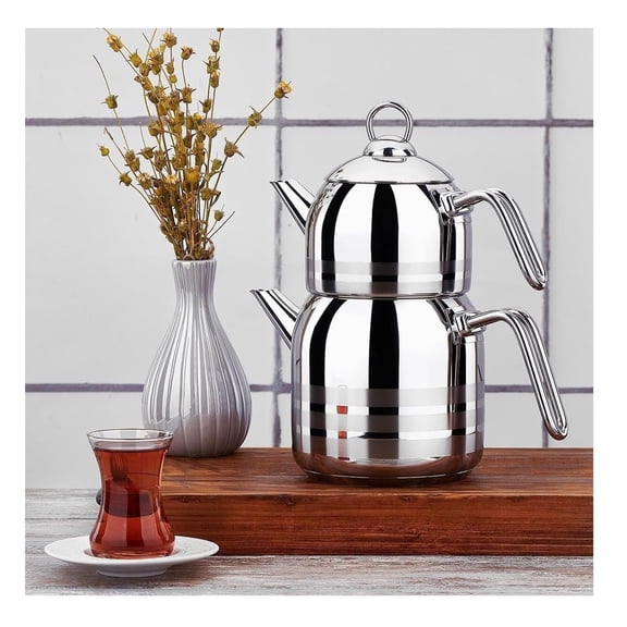 Classic Induction 2-Piece Heavy Stainless Steel Tea Kettle Set 2.9L Samovar