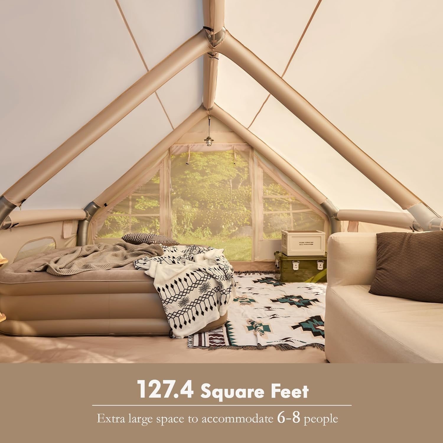 Windows Inflatables Classic Inflatable Camping Tent for 6-12 Person, 4 Blow Tent with Mesh ...