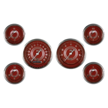 Classic Instruments V8RS01SHC V8 Red Steelie Six Gauge Set