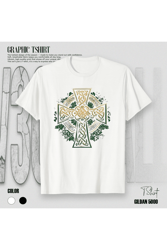 Classic Intricate Celtic Knot Cross Art Graphic Design T-Shirt V16750, for Men & Women, up to Size 5XL