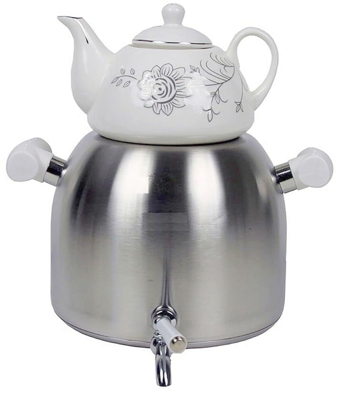 Electric Samovar Russian Persian Turkish Tea Maker Water Kettle Glass  Teapot 5+1=6 Liter 110V 1100w Auto Shut Off, Keep Warm Black