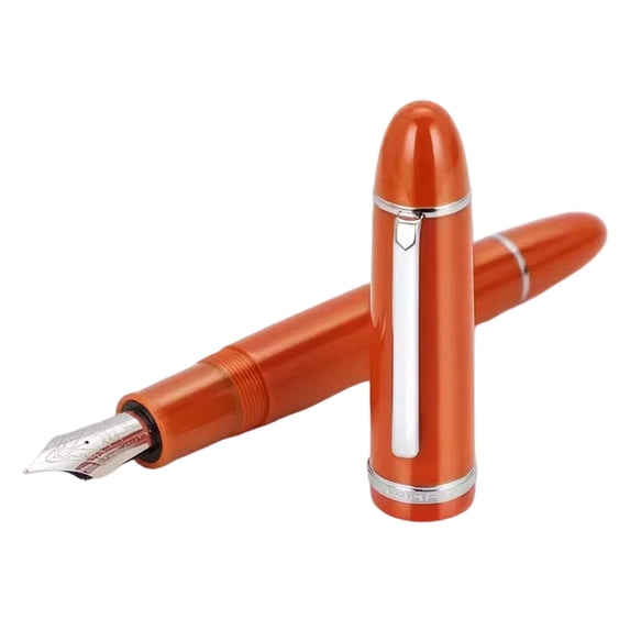 Classic Iridium Fountain Pen 40mm Large Nib Screw Cap Metal Writing Pen Smooth Ink Executive Business Pen for Calligraphy Journaling Orange 0.8mm