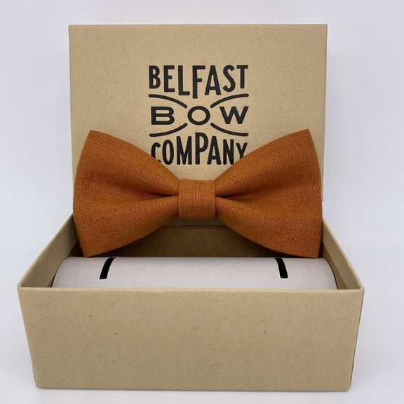 Classic Irish Linen Pre-tied Bow Tie For Adults, Orange Made By Belfast Bow Company