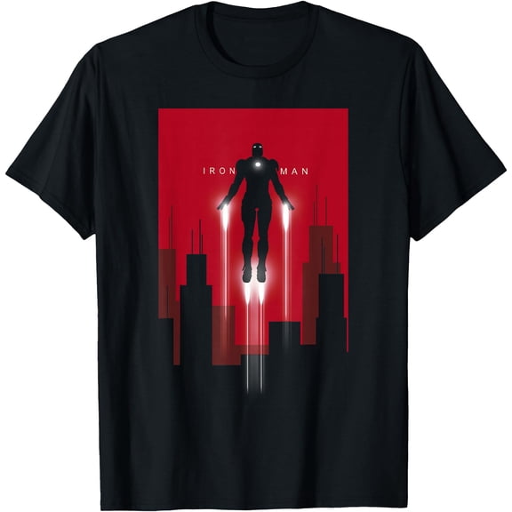 Classic Iron Man Flight Silhouette Art Deco DTG Print Unisex T-Shirt,Black Color,Size L