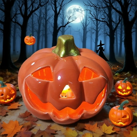 Classic Jack O Lantern Decor for Halloween Festivities - Ceramic Jack O Lantern Candle Holder for Indoor Tabletop - Spooky Halloween Decor to Set a Seasonal Mood