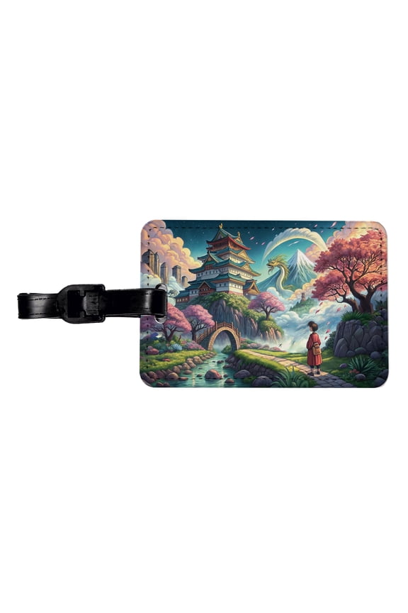 Classic Japanese Anime Style Fantasy World Faux Leather Travel Luggage Tag