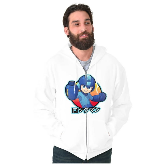Classic Japanese Video Game Mega Man Unisex Plus Size Zip Hoodie Brisco Brands 4X