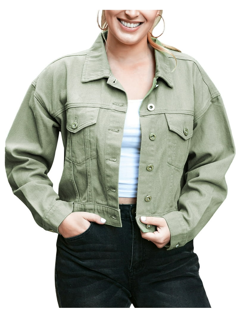 Classic Jean Jacket for Women Basic Long Sleeve Button Down Fitted