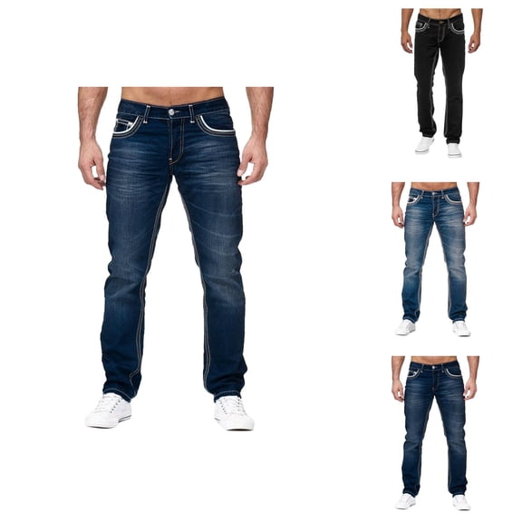 Classic Jeans for Men Spring Summer Casual Full Length Flared Denim Pants with Pockets Trousers