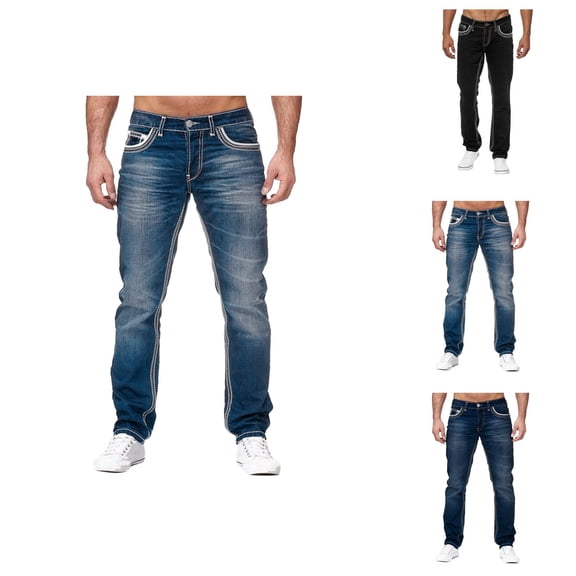 Classic Jeans for Men Spring Summer Casual Full Length Flared Denim Pants with Pockets Trousers