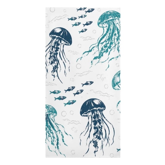 Classic Jellyfish And Fish Pattern Microfiber Beach Towel Absorbent Compact Towels for Swimming Pool Beach Travel Things for Vacation Essentials Adult Gift,61.4×30.3Inch