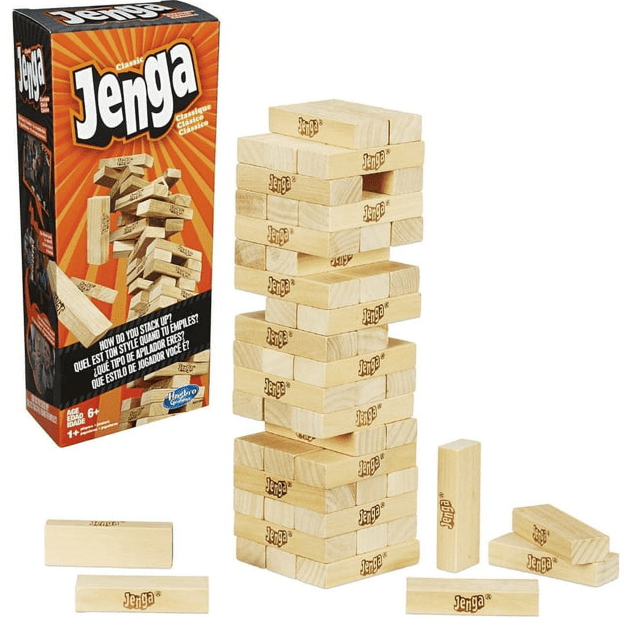 Classic Jenga Game with Genuine Hardwood Blocks for Kids Ages 6 and Up