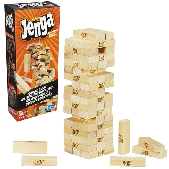 Classic Jenga Game with Genuine Hardwood Blocks for Kids Ages 6 and Up