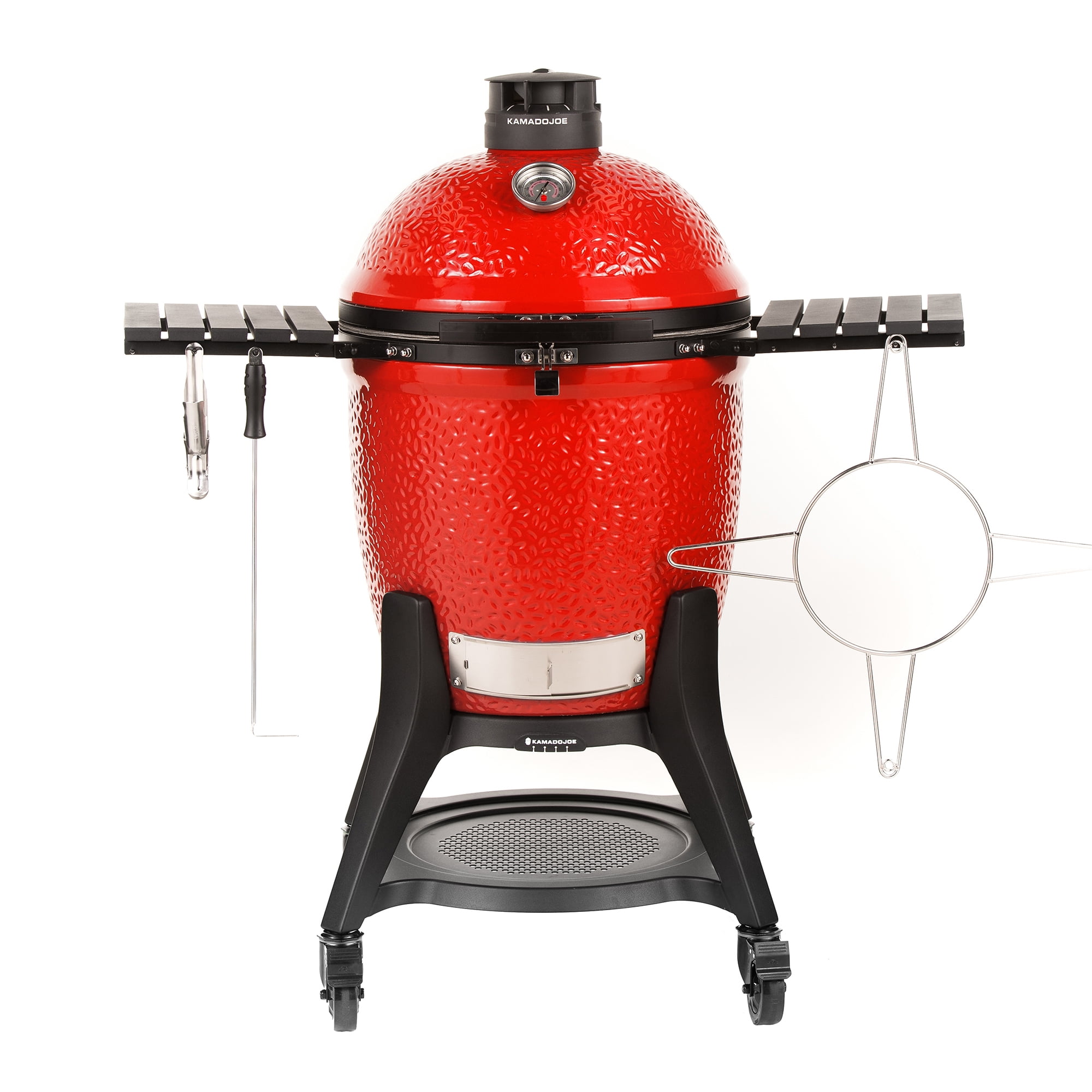 Classic Red 18-inch Ceramic Charcoal Grill with Cart and Shelves