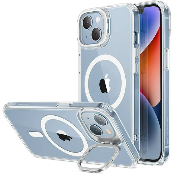 Classic Kickstand Case with HaloLock Compatible with iPhone 14 Plus Case, MagSafe-Compatible Case with Stand, Military-Grade Protection, Built-in Camera Ring Stand, Scratch-Resistant Back, Clear