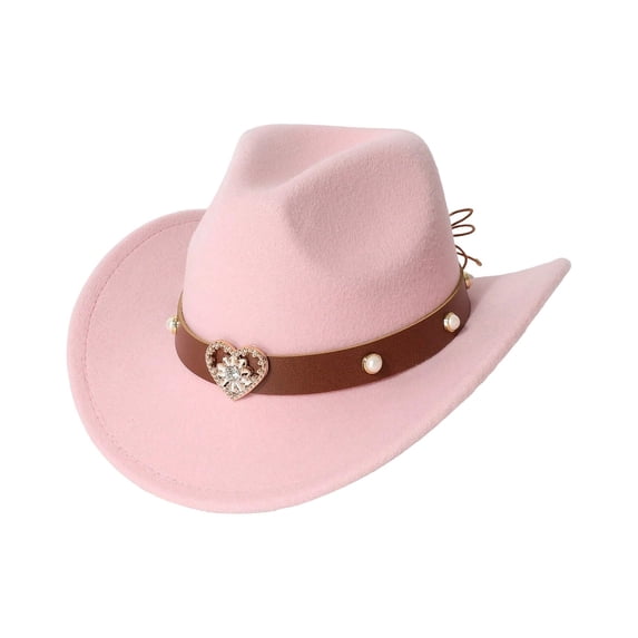 Classic Kids Cowboy Hat Wide Brim Heart Embellishment Festival Jazz Events Western Style Headwear