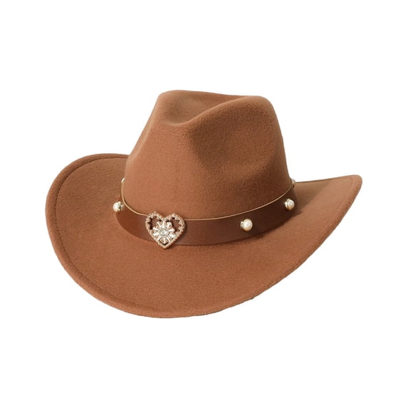 Classic Kids Cowboy Hat Wide Brim Heart Embellishment Festival Jazz Events Western Style Headwear