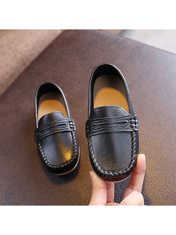 Classic Kids Penny Loafers for Boys Girls, Comfy Flexible Slip On Dress Shoes for School and Party, Soft Sole Uniform Formal Casual Flat Walking Shoes